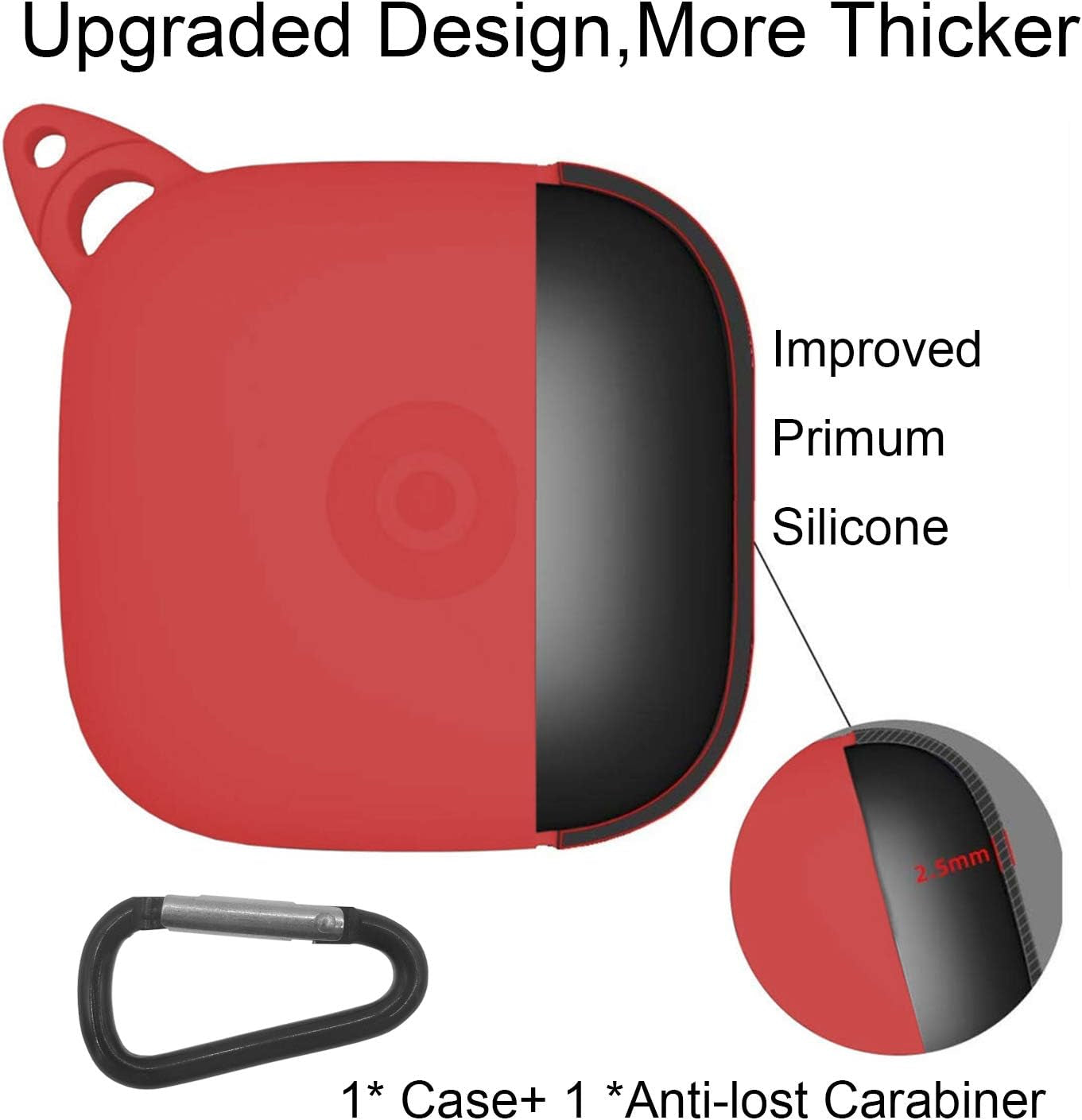 Anti Lost Carrying Protective Silicone Replacement Case for Beats Powerbeats Pro 2019 Full Body Protection Shockproof Powerbeats Charging Case Skin and Cover with Carabiner Red  REEYEAR   