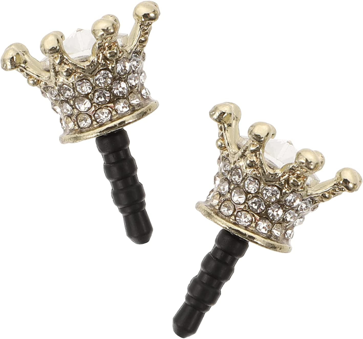 Hemobllo 2Pcs Earphone Jack Plug Crown Earphone Jack Stopper Rhinestone Dust Caps DIY Phone Accessories for 3. 5MM Headphone (Sky Blue)  Hemobllo Golden  