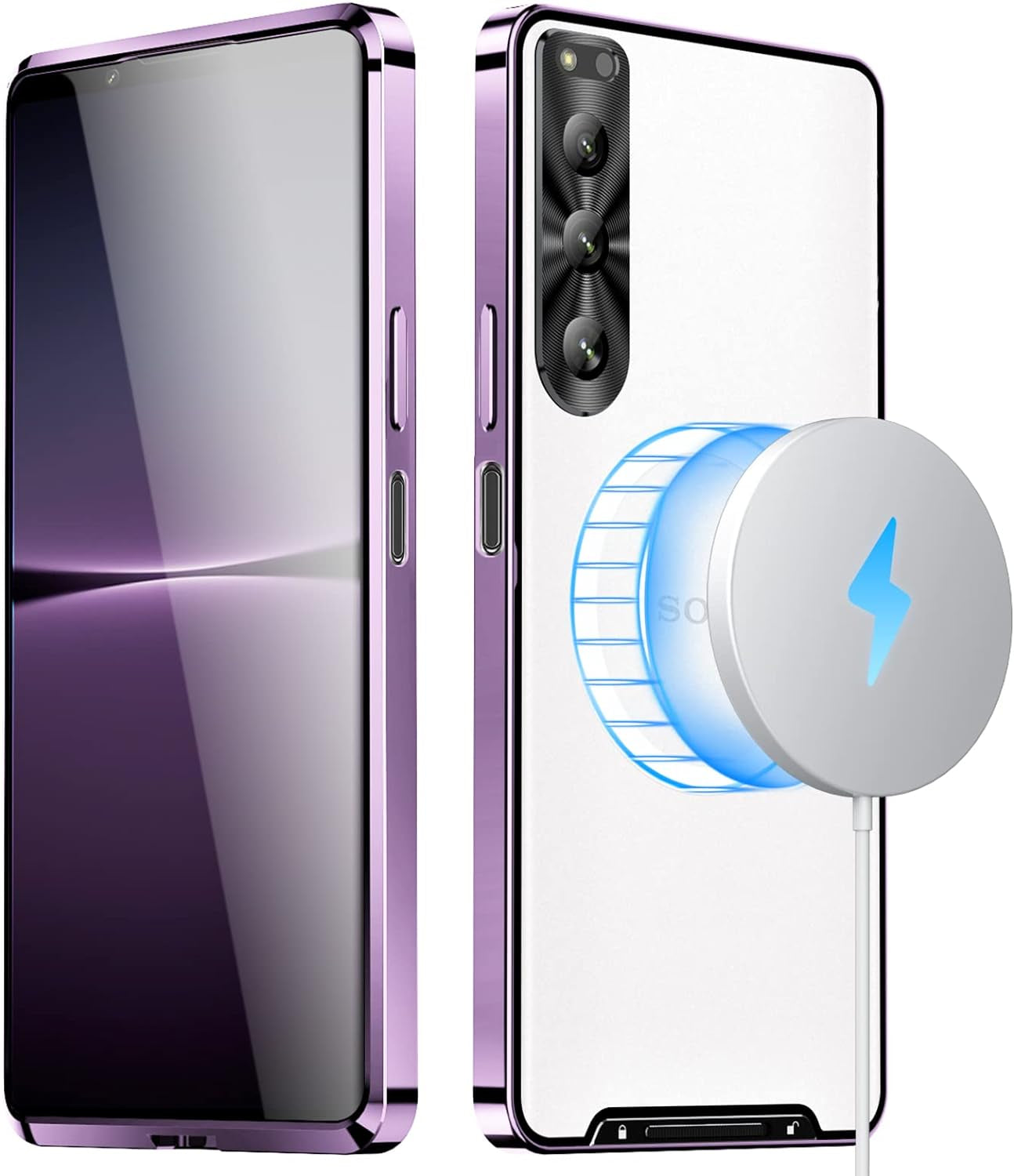 Tffozssi Case for Sony Xperia 5 IV, Compatible with Magsafe Magnetic Adsorption Metal Bumper Back Translucent Matte PC Cover for Sony Xperia 5 Iv,Silver  Tffozssi Purple Sony Xperia 5 Iv 