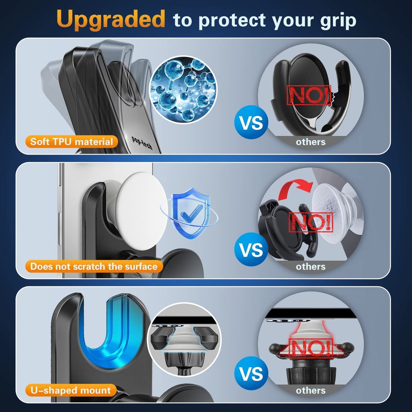 Pop-Tech Car Vent Phone Mount for Socket Grip, Air Vent Clip Phone Holder Compatible with Magsafe Wallet Black & Iphone Samsung Card Holder, Cell Phone Stand with Sticky Adhesive  pop-tech   