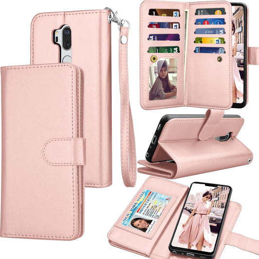 Tekcoo Wallet Case for LG G7 / LG G7 Thinq, PU Leather Luxury ID Cash Credit Card Slots Holder Purse Carrying Folio Flip Cover [Detachable Magnetic Hard Case] Kickstand - Rose Gold  Tekcoo   
