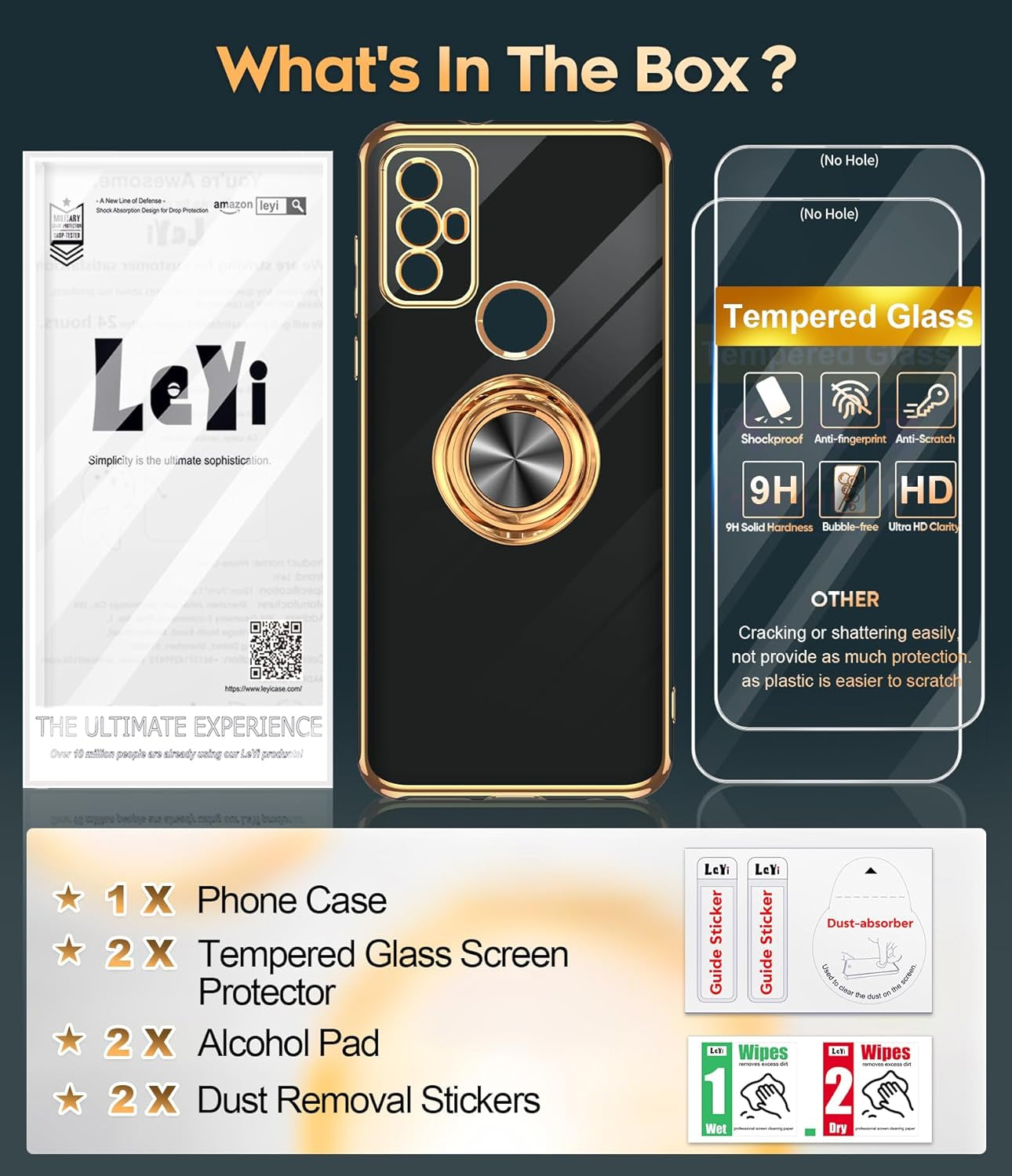 Leyi for Moto G Play 2023 Phone Case: with Tempered Glass Screen Protector [2 Pack] 360° Rotatable Ring Holder Magnetic Kickstand, Plating Rose Gold Edge Protective Case, Black  LeYi   