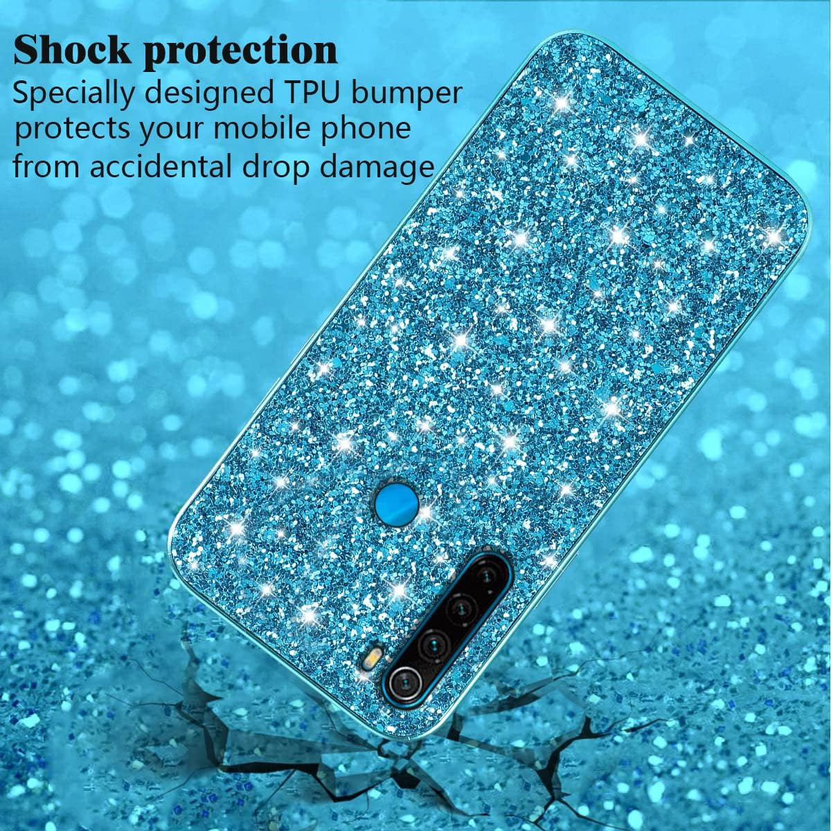 Compatible with Xiaomi Redmi Note 8 Case Glitter Shockproof,Redmi Note 8 Phone Case Bling Sparkly Soft TPU and PC Silicone Shiny Girl Women Thin Protective Cover (Blue)  Wousunly   