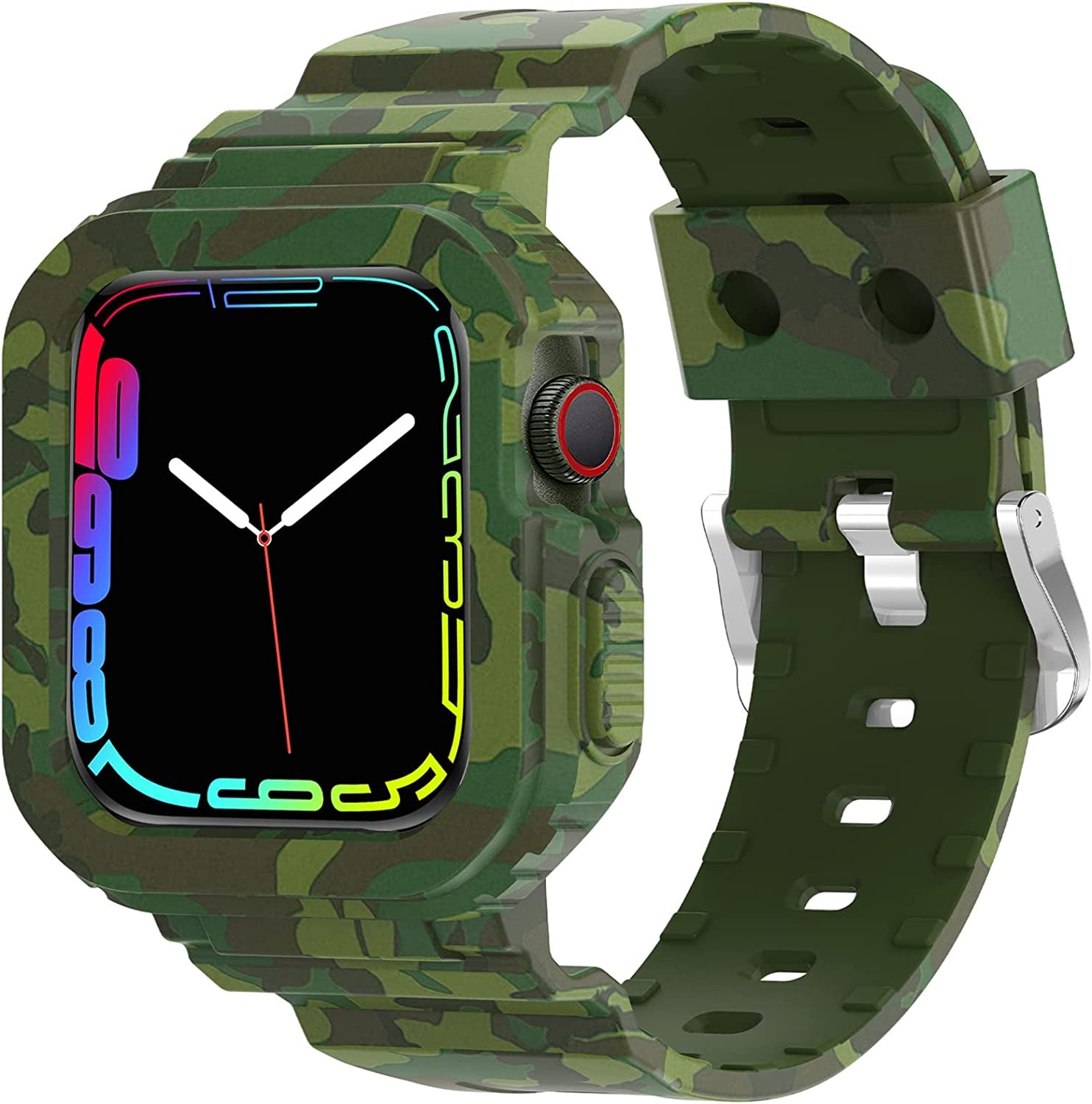 XYF Compatible for Crystal Clear Apple Watch Bands, 45Mm 44Mm 42Mm 41Mm 40Mm 38Mm 49Mm with Bumper Case for Men Women Jelly Sport Case and Band for Iwatch Ultra Series 8 7 SE/6 5 4 3 2 1  XYF Camo 42/44/45mm 