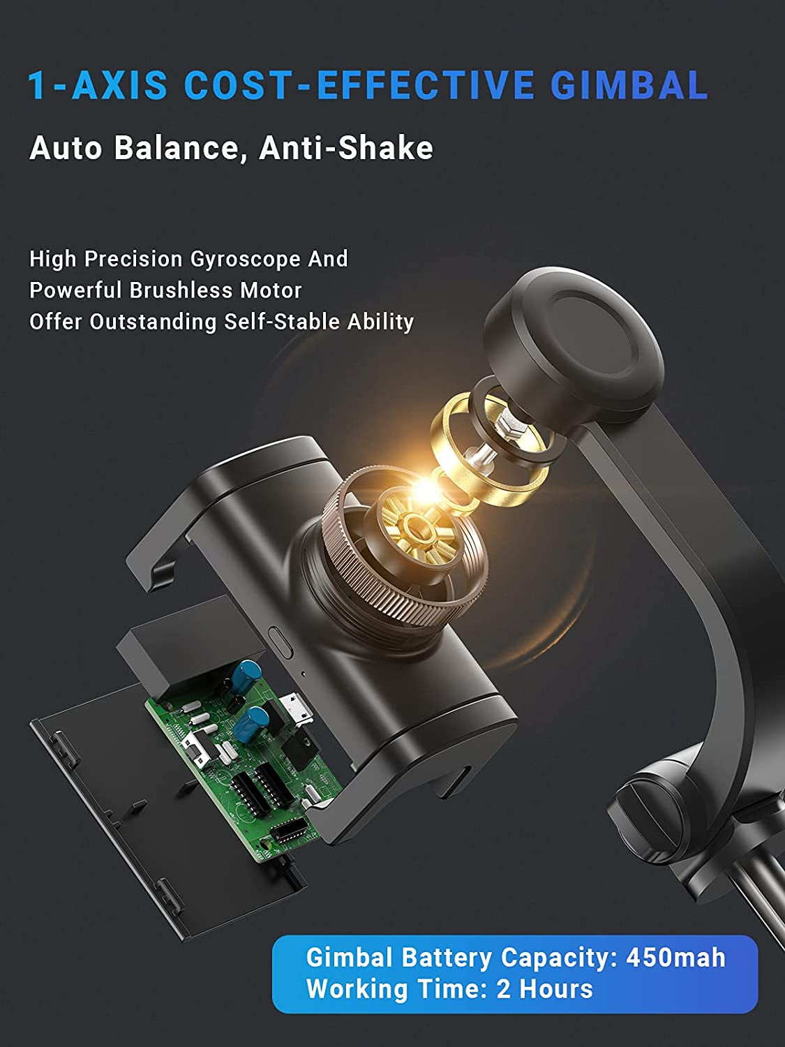 Gimbal Stabilizer for Smartphone, APEXEL 360° Rotation Auto Balance Small Portable Handhold Selfie Stick Tripod with Wireless Remote, 1-Axis Lightweight Extendable Stabilizer Gimble Iphone Phone Gopro  APEXEL   