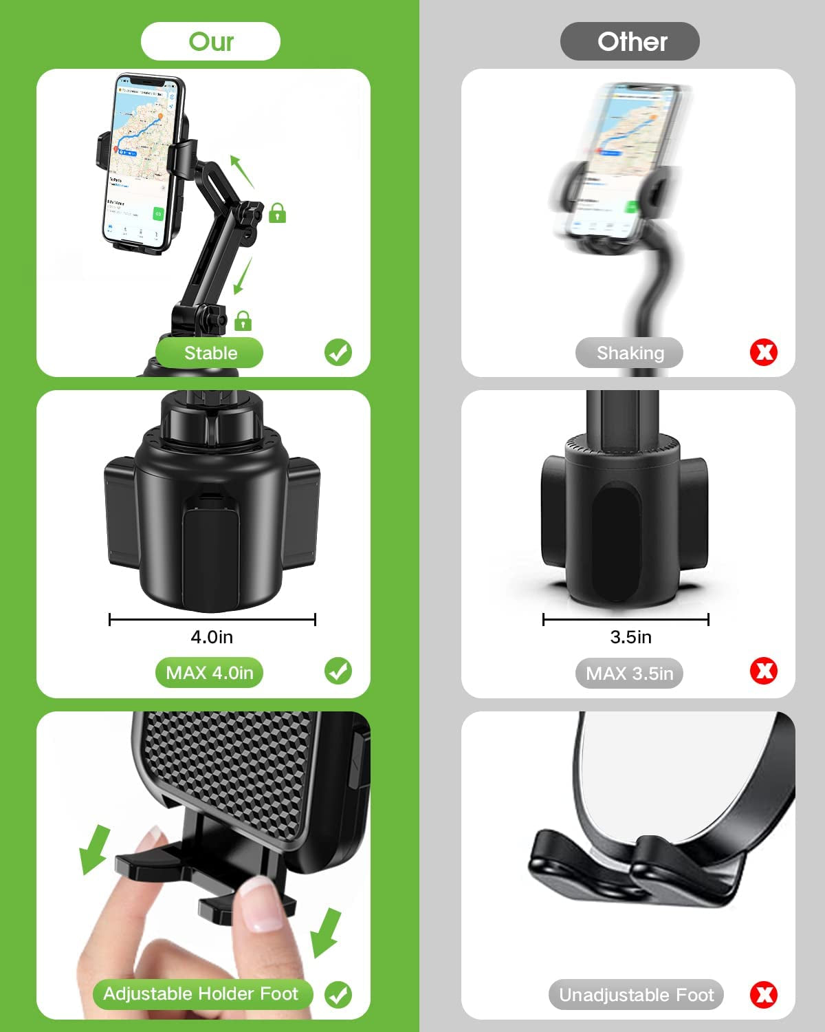 [Upgraded] Cup Phone Holder for Car, EOCAHO Universal [No Shaking] Cup Holder Phone Mount with Expandable Base for Car Truck, Adjustable Cell Phone Holder Car,Compatible with Iphone Samsung All Phones  EOCAHO   