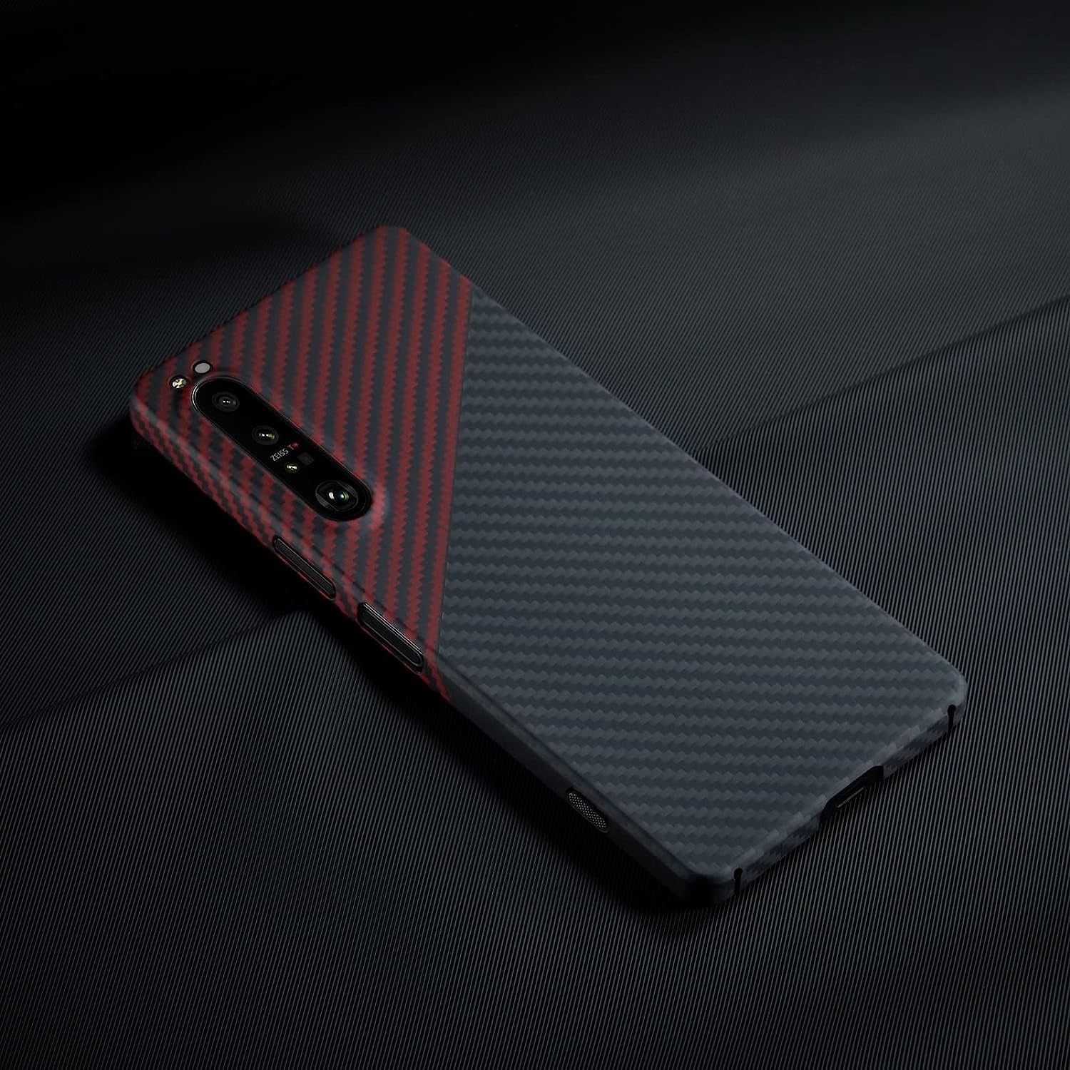 GIMENOHIG Ultra Thin and Lightweight Aramid Carbon Fiber Case for Sony Xperia 1 Iv (Red Black)  GIMENOHIG01   
