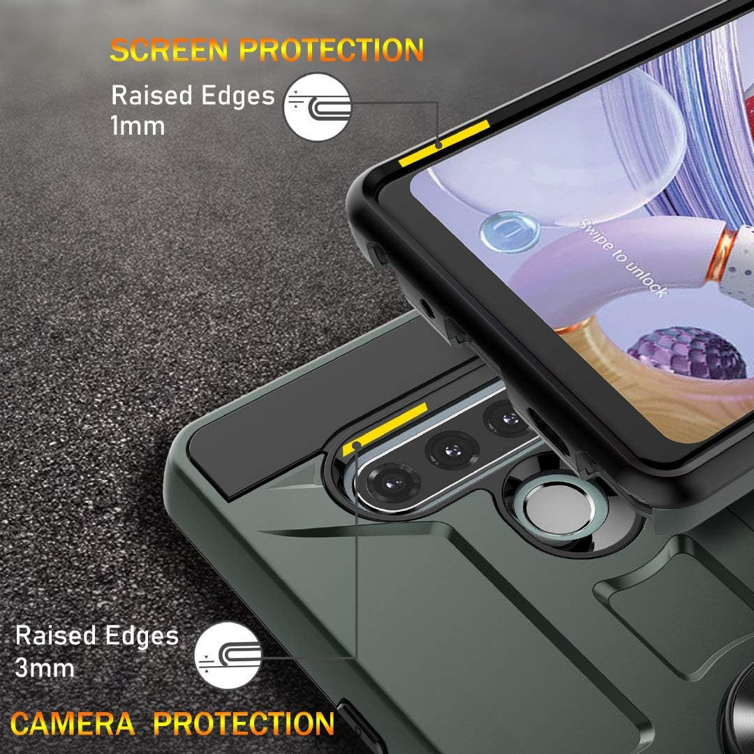 Jeylly LG Stylo 6 Case, with [Tempered Glass Screen Protector] [2Pack] Dual Layer 360 Degree Rotatable Metal Ring Kickstand Holder Military Grade Shockproof Protective Phone Case for LG Stylo 6, Green  Jeylly   