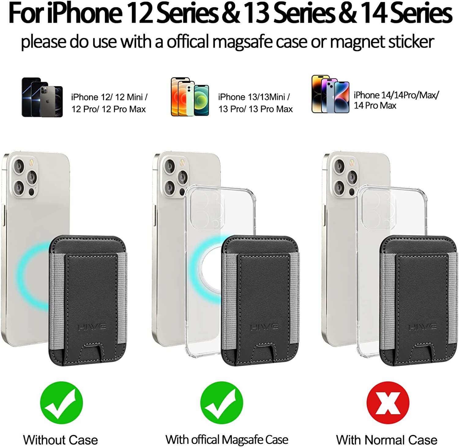 Magnetic Card Wallet Holder for Apple Magsafe, Magnetic Card Holder Magsafe for Iphone 12 Iphone 13/14 Magsafe Wallet, Mag-Safe Leather Wallet for Back of Iphone 14/13/ 12 Series, Fit 6 Cards, Black  HiWe   