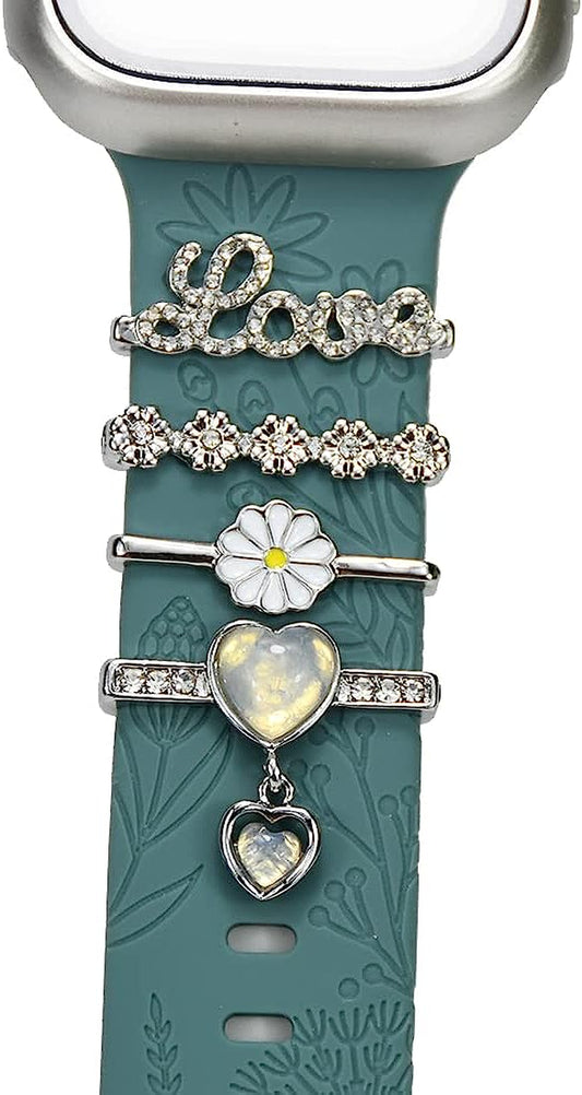 Watch Band Charms - Decorative Rings Loops Compatible with Apple Watch Silicone Leather Bands Charms 49Mm 45Mm 44Mm 42Mm 41Mm 40Mm 38Mm,Metal Diamond Charms Slide Strap Accessories Charms for Iwatch Series 9 8 7 6 5 4 3 2 1 Samsung Galaxy , Fitbit  SUNOREEK   