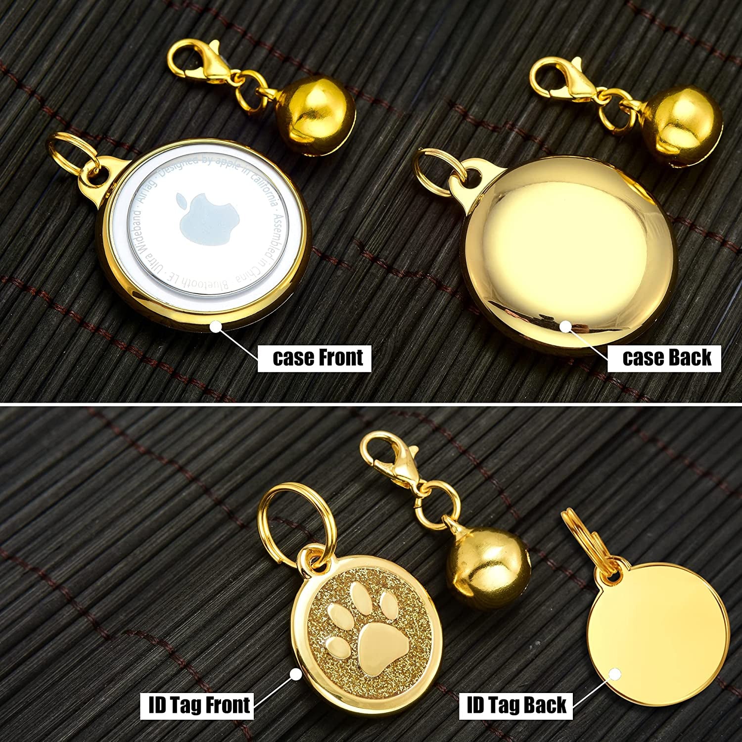 Idofas Airtag Dog Collar Holder Dog Airtag Holder Cuban Link Dog Chain 6Mm Gold Dog Chain with Bell,Dog Tag & Airtag Dog Collar Holder Stainless Steel Metal Necklace for Puppy Small Medium Dogs(12")  iDofas   