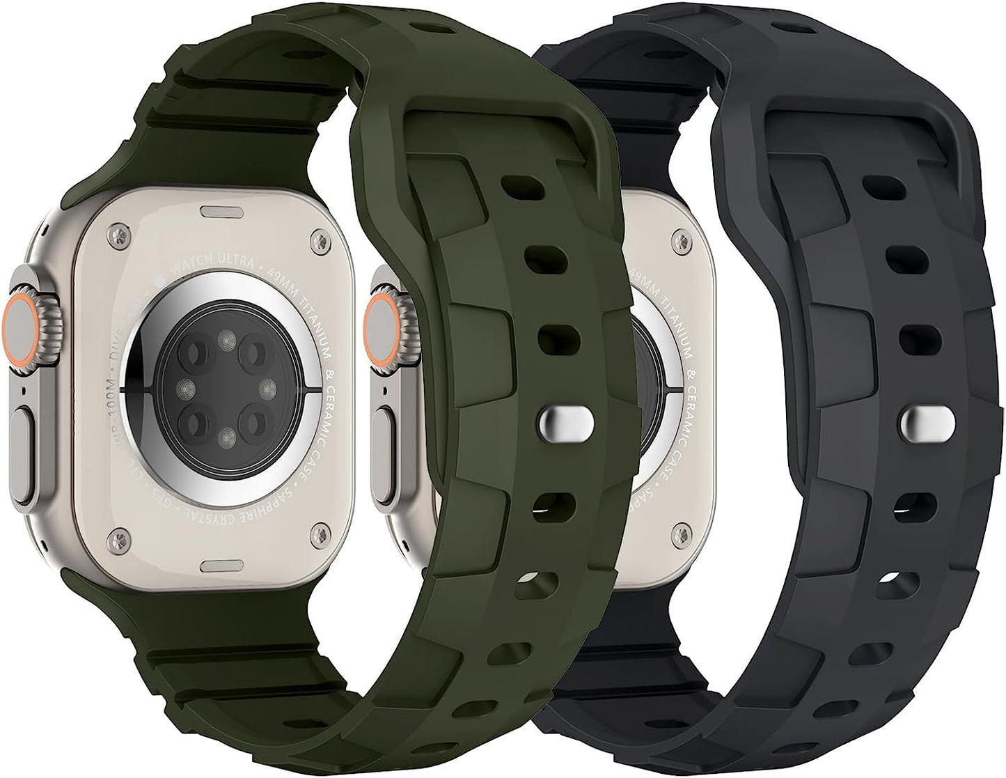 Sport Bands Compatible with Apple Watch Ultra Band 49Mm 45Mm 44Mm 42Mm for Men, Waterproof Silicone Wristbands Replacement Strap for Iwatch Series 8 7 6 5 SE Ultra, 2 Packs  Suitisbest Deep Grey/Army Green 49mm/45mm/44mm/42mm 