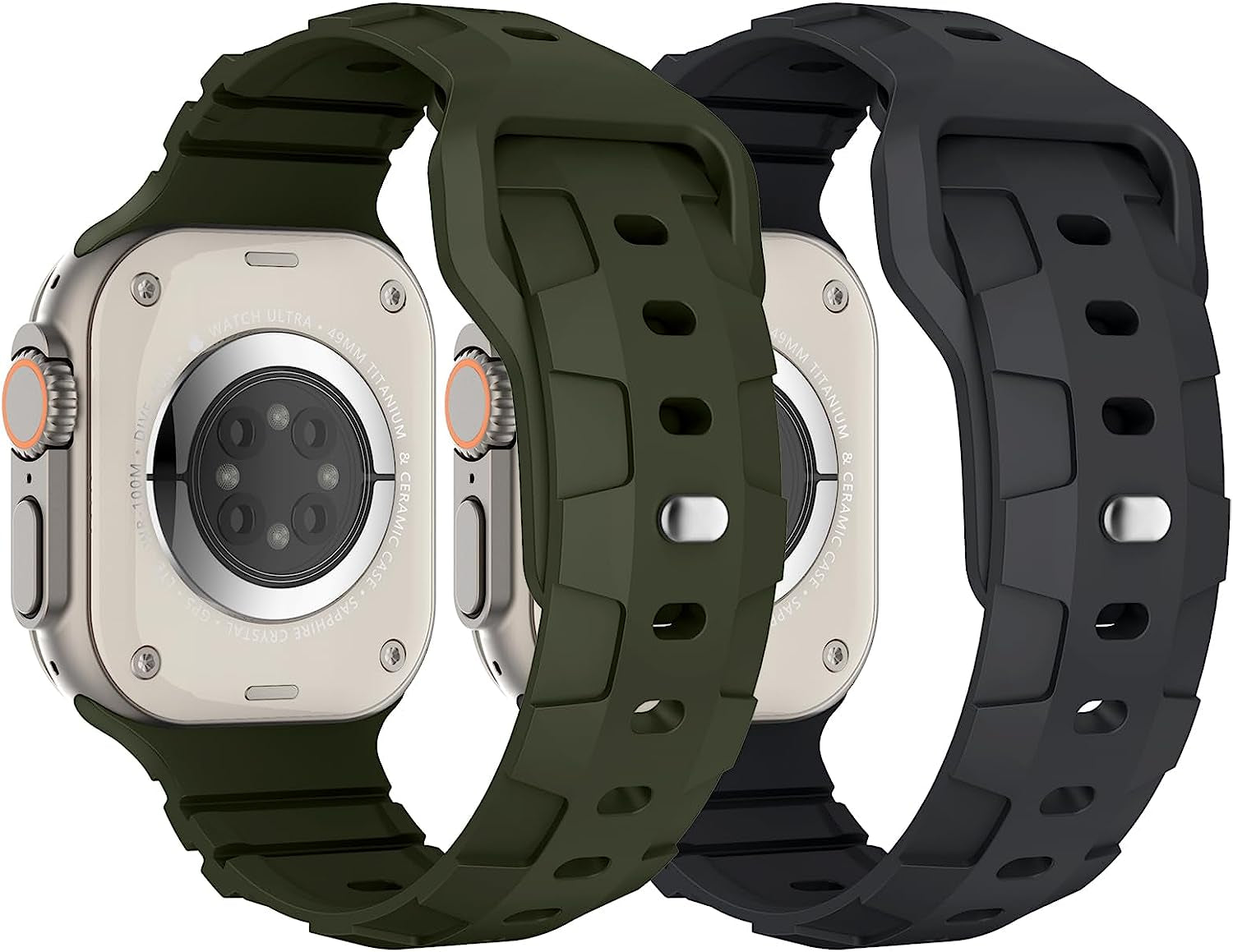 Sport Bands Compatible with Apple Watch Ultra Band 49Mm 45Mm 44Mm 42Mm for Men, Waterproof Silicone Wristbands Replacement Strap for Iwatch Series 8 7 6 5 SE Ultra, 2 Packs  Suitisbest Deep Grey/Army Green 49mm/45mm/44mm/42mm 