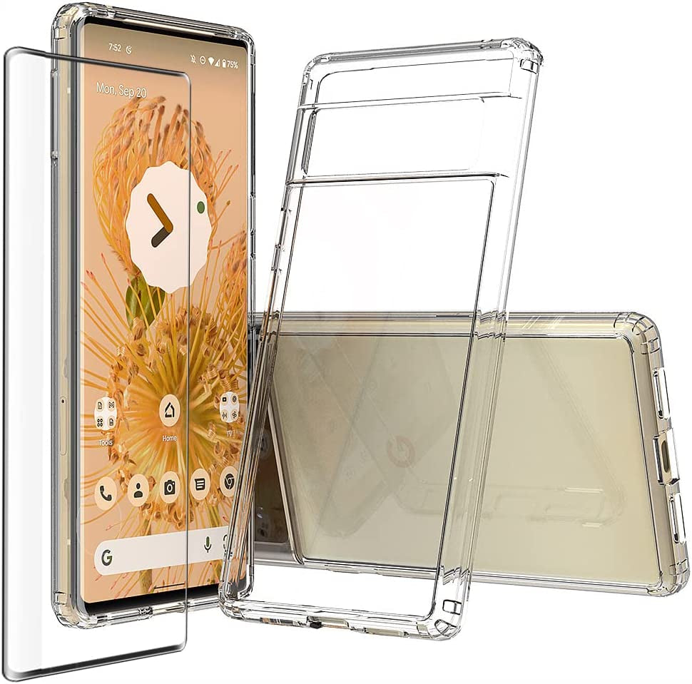 Niopiee for Google Pixel 6A Case Crystal Clear Hard Slim Case Hybrid Shockproof Bumper with Tempered Glass Screen Protector Full Body Anti-Yellow Anti-Scratch Phone Protective Cover  NIOPIEE Google Pixel 6 Pro  
