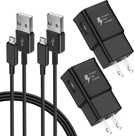 Adaptive Fast Charger Kit Compatible with Samsung Galaxy S7/S7 Edge S6 /S6 Edge/ Note5/4 S4/S3 S2 J7 J7V J5 J3 J3V J2/G3 G4 K20/ Moto E4 E5, USB Wall Charger and 5FT Micro USB Cable (2 Pack, Black)  Shenzhen Siyuanda Ke Ji You Xian Gong Si   