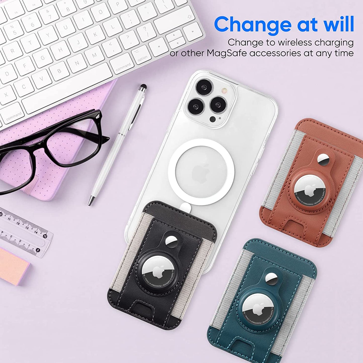 Magsafe Wallet with Airtag Holder, Magnetic Card Holder for Phone Case Compatible with Iphone 14/13/12 Mag-Safe Series, Leather Magnetic Phone Wallet Can Hold up to 7 Cards （Black）  ExtreLife   