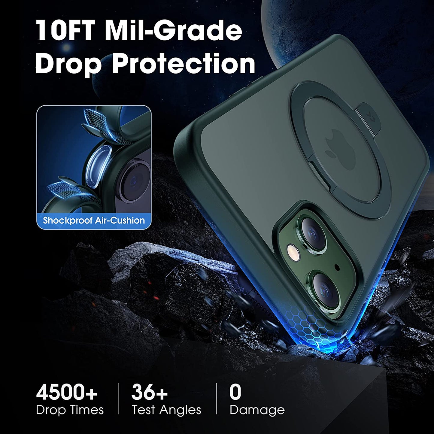 CASEKOO for Iphone 13 Case/Iphone 14 Case with Magnetic Invisible Stand [Military Drop Protection] [Compatible with Magsafe] Shockproof Slim Translucent Matte Phone Cases for Men Women 6.1 Inch, Green  CASEKOO   