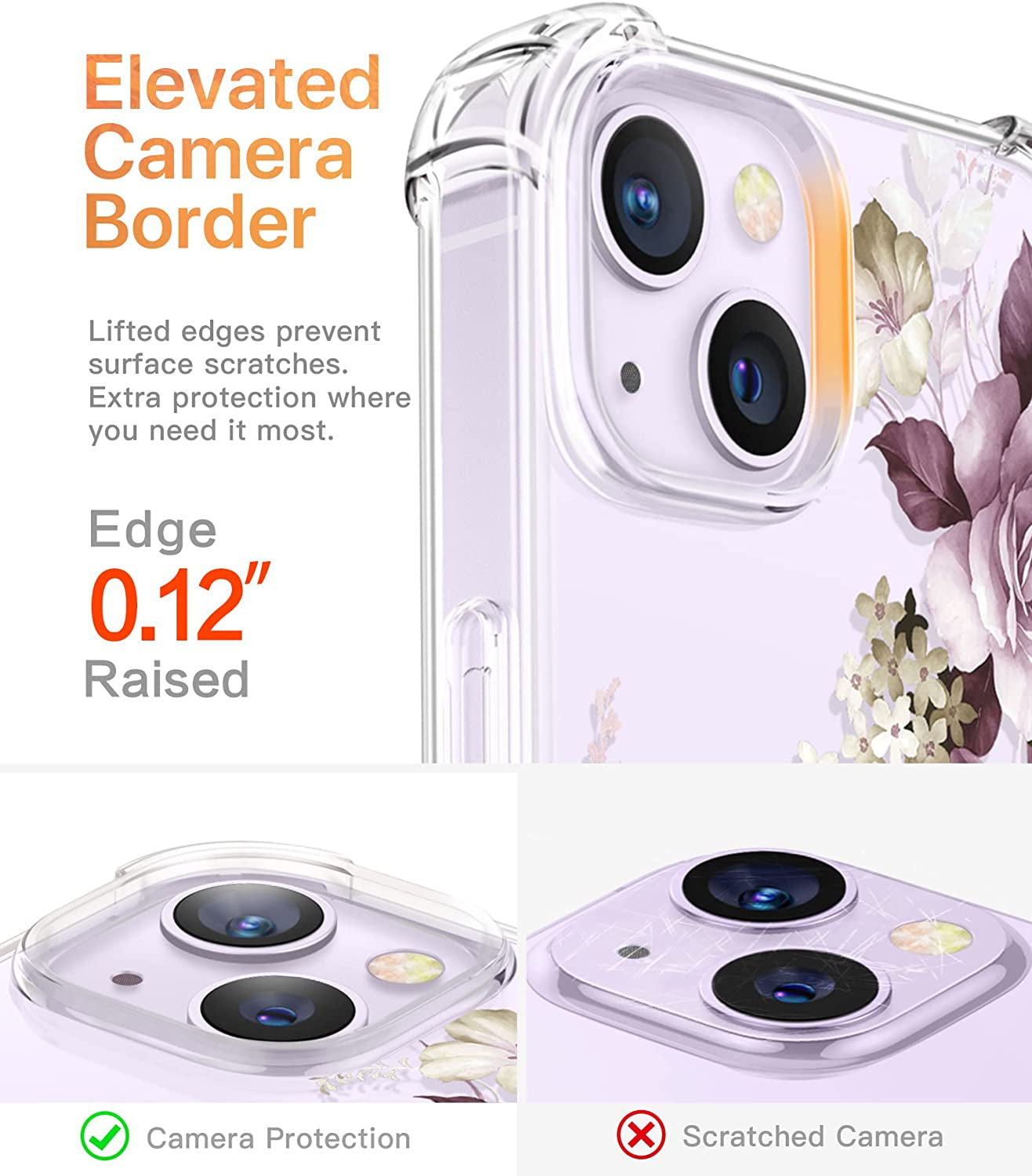 GVIEWIN Case Compatible with Iphone 14 plus 6.7 Inch,With Screen Protector + Camera Lens Protector, Clear Flower Shockproof Soft Protective Floral Women Phone Cover, 2022 (Cherry Blossoms/Purple)  GVIEWIN   