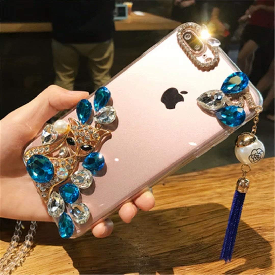 LG G8 Thinq Case,Lg G8 Case,Lg Alpha Full Crystal Diamond Case, 3D Handmade Finger Buckle Luxury Fur Ball Sparkle Crystal Rhinestone Diamond Glitter Bling TPU Case for LG G8 Thinq(Angel/Green)  YuXia Fox1 / Blue  