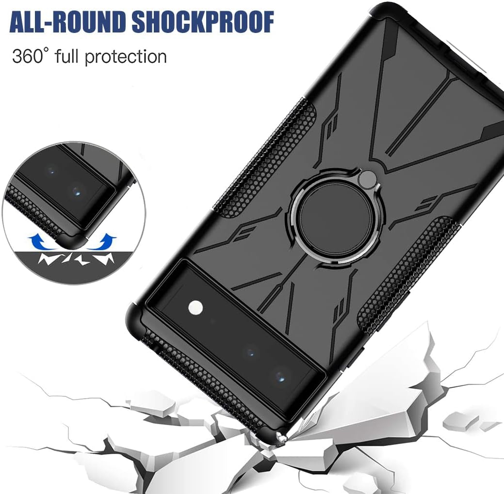 Gufuwo Phone Case for Pixel 6 Pro Case,Pixel 6 XL G8VOU Case, Metal Ring Holder Kickstand Stand Protection Cover for Google Pixel 6 Pro 5G (Black)  Gufuwo   