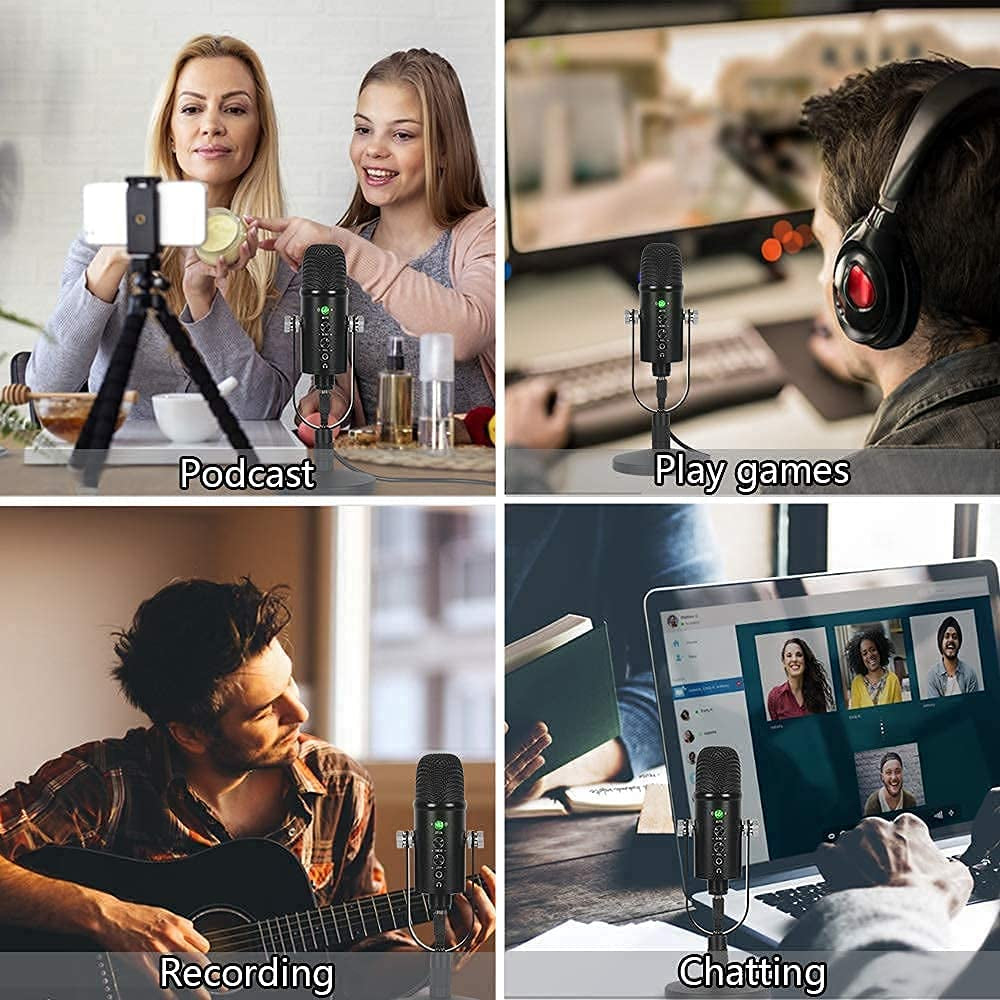 USB Microphone, Condenser Computer Microphone for Streaming, Gaming, Youtube Recording, Plug and Play,Headphone Output and Volume Control,Quick Mute Button,Compatible with Laptop, Phone (Black)  wolfun   