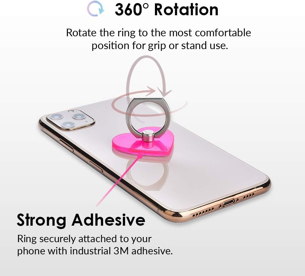 Velvet Caviar Cell Phone Ring Holder - Finger Ring & Stand - Improves Phone Grip Compatible with Iphone, Galaxy and Most Smartphones (Neon Pink Heart)  Velvet Caviar   