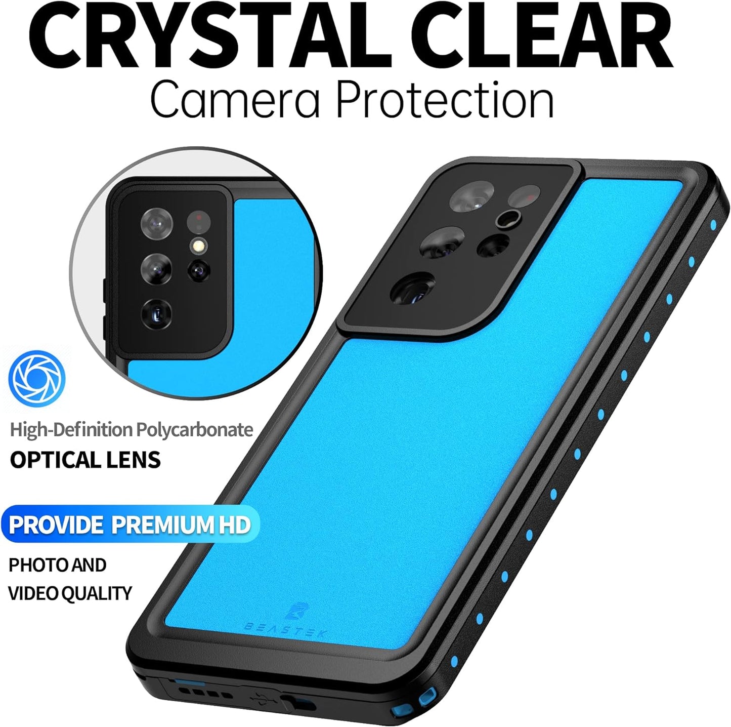 BEASTEK for Samsung Galaxy S21 Ultra Waterproof Case, NRE Series, Shockproof Underwater IP68 Case with Built-In Screen Protector Full Body Protective Cover, for Galaxy S21 Ultra 6.8 Inch (Blue)  BEASTEK   
