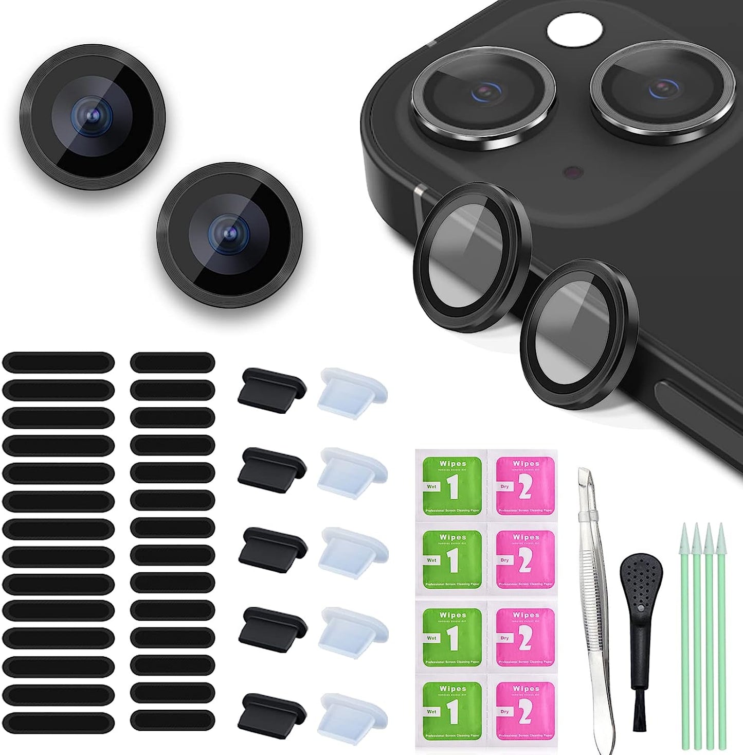 16 PCS Iphone Metal Speaker Dust Cover (8PCS Black and 8PCS Silver) 2PCS Iphone Metal Dust Plug 10PCS Silicone Dust Plugs,With Cleaning Tools Compatible Iphone 12/13 /14 Pro/Pro Max/Iphone Series  Pohgelan black iphone 14/max 