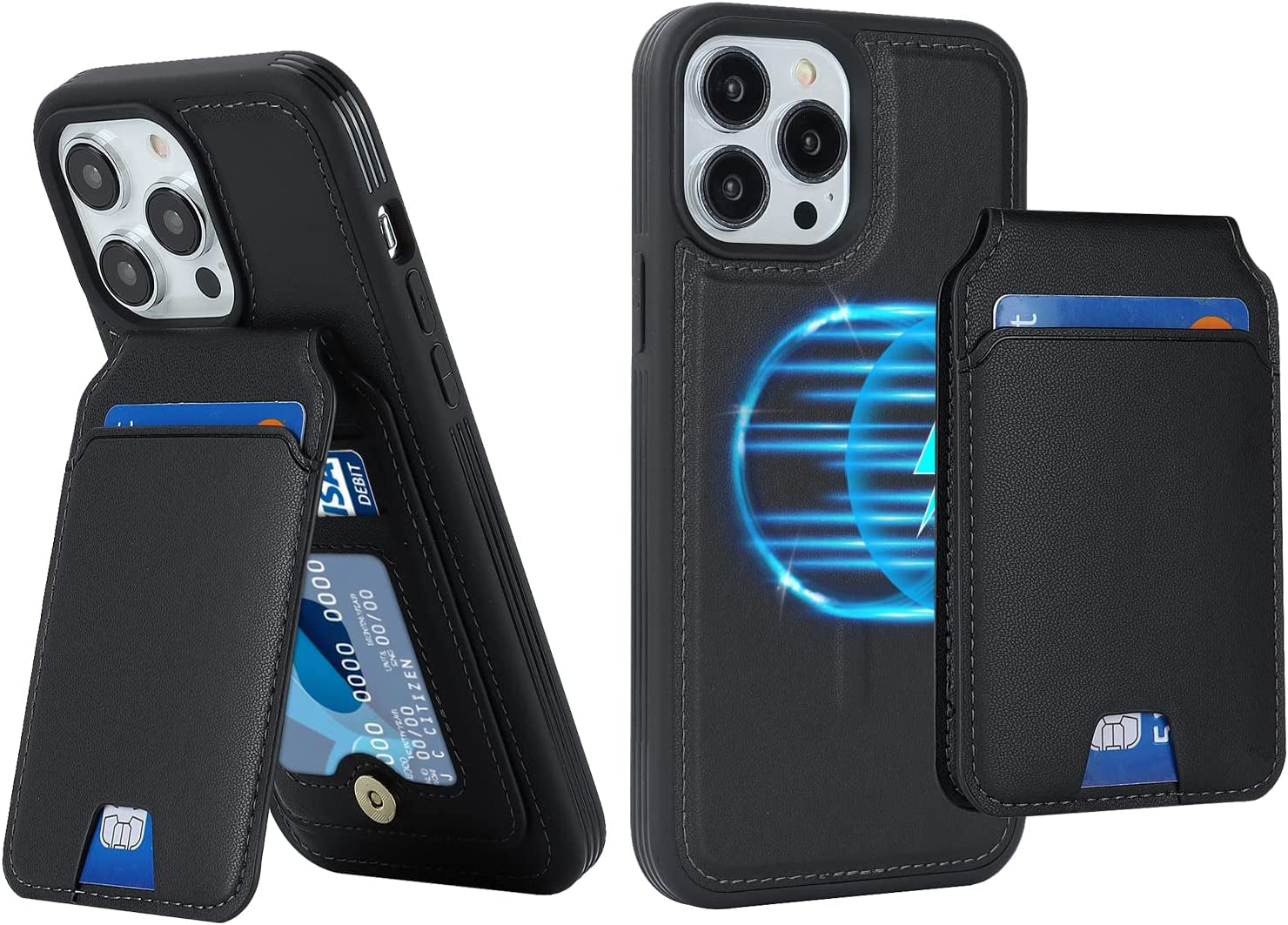 Ｈａｖａｙａ Iphone 13 Pro Max Phone Case Magsafe Compatible,Iphone 12 Pro Max Case Wallet with Card Holder,Magnetic Detachable,Magnetica Mag-Safe Cover with Kickstand for Women and Men-Purple  Ｈａｖａｙａ Black iPhone 13 Pro Max & iPhone 12 Pro Max 