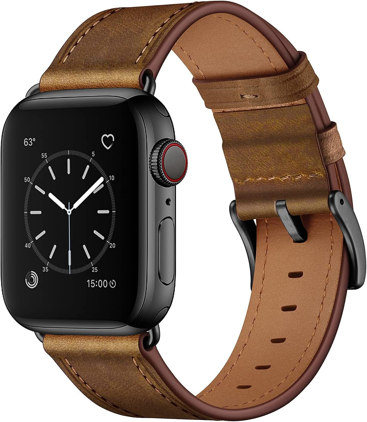 OUHENG Compatible with Apple Watch Band 49Mm 45Mm 44Mm 42Mm, Genuine Leather Band Replacement Strap Compatible with Apple Watch Ultra Series 8/7/6/5/4/3/2/1/SE/SE2, Black Band with Black Adapter  OUHENG Retro Dark Brown/Black 49mm/45mm/44mm/42mm 