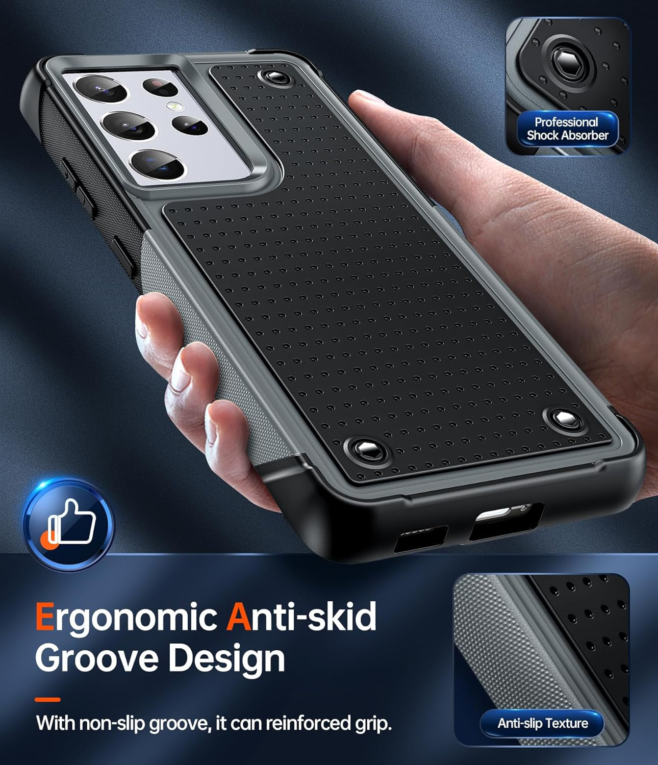 Leyi for Samsung S21 Ultra Case, Samsung Galaxy S21 Ultra Case 5G, Shockproof Heavy Duty Dual Layer Protective Hard PC Textured Back & Soft Bumper Case Cover for Galaxy S21 Ultra, Grey  LeYi   