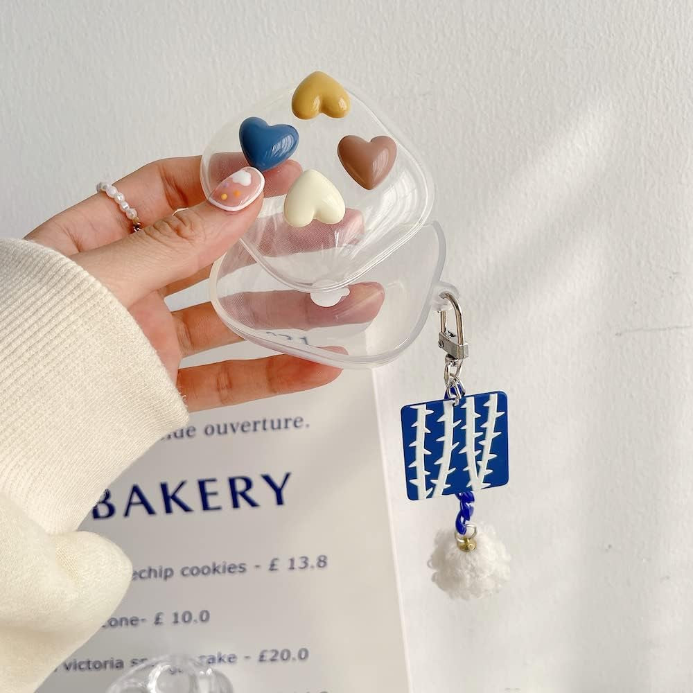 HENJI Case for Beats Fit Pro, 3D Cute Love Heart Protective Cover with Keychain, Transparent Earphone Protective Case for Beats Fit Pro Charging Box, Gift for Girls Women (Love Heart 2)  HENJI   