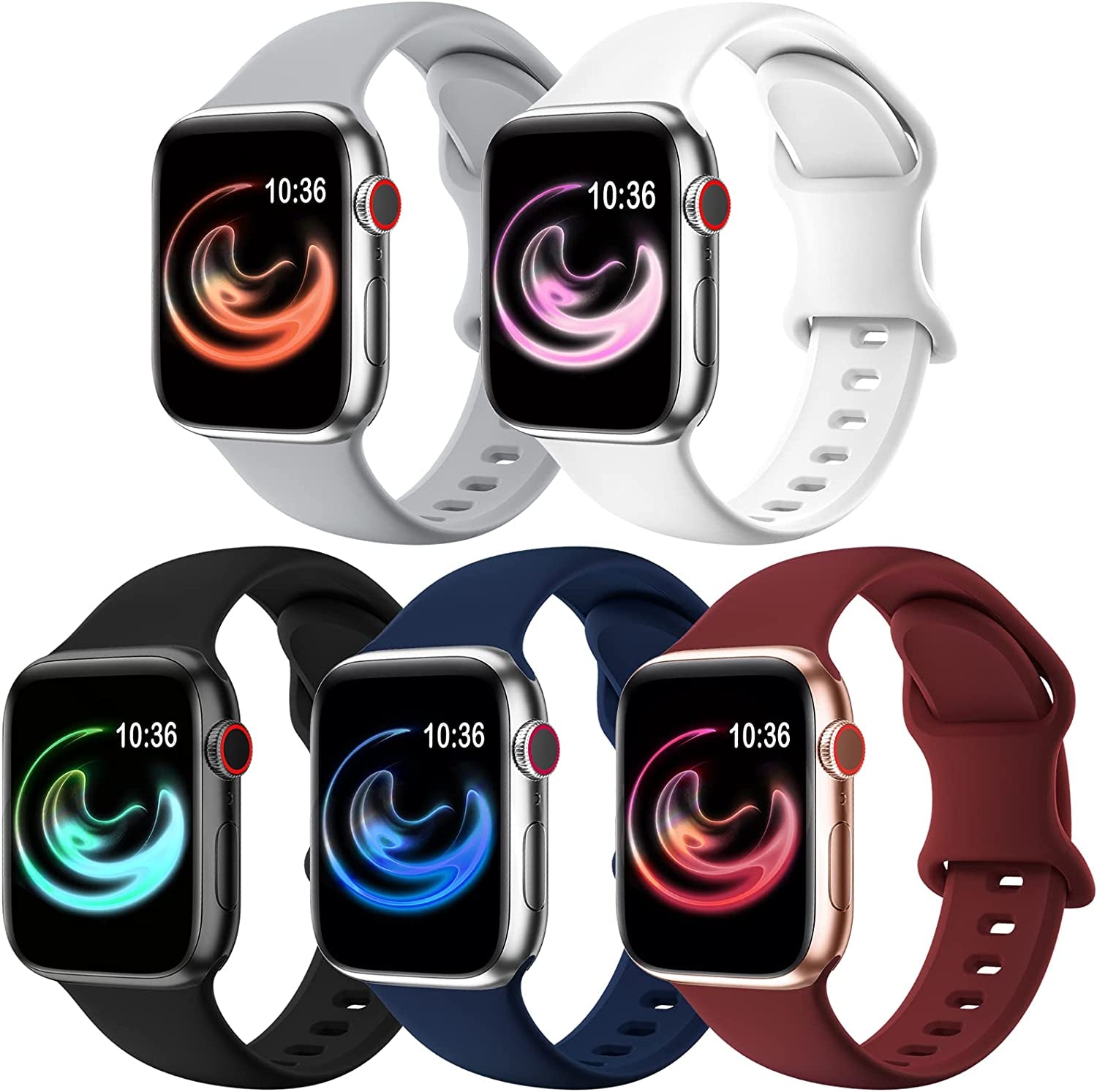 OYODSS 5 Pack Bands Compatible with Apple Watch Band 38Mm 40Mm 41Mm 42Mm 44Mm 45Mm 49Mm Women Men, Soft Silicone Sport Replacement Strap Compatible with Iwatch Ultra SE Series 8 7 6 5 4 3 2 1  OYODSS Black/Grey/Navy Blue/Wine Red/White 38mm/40mm/41mm S/M 