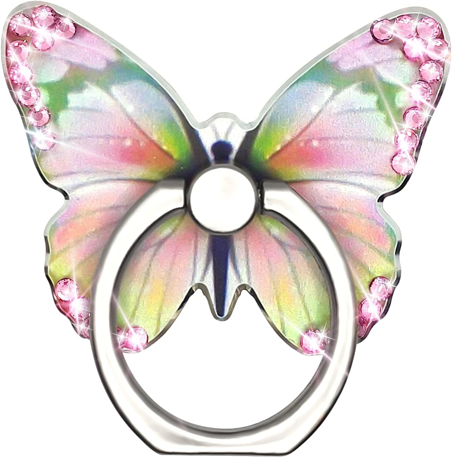 Cavdycidy Bling Metal Cute Butterfly Cell Phone Ring Holder 360°Rotation Finger Stand Kickstand Universal Compatible with All Smartphone(Diamond Deep Blue)  Cavdycidy pink diamond  