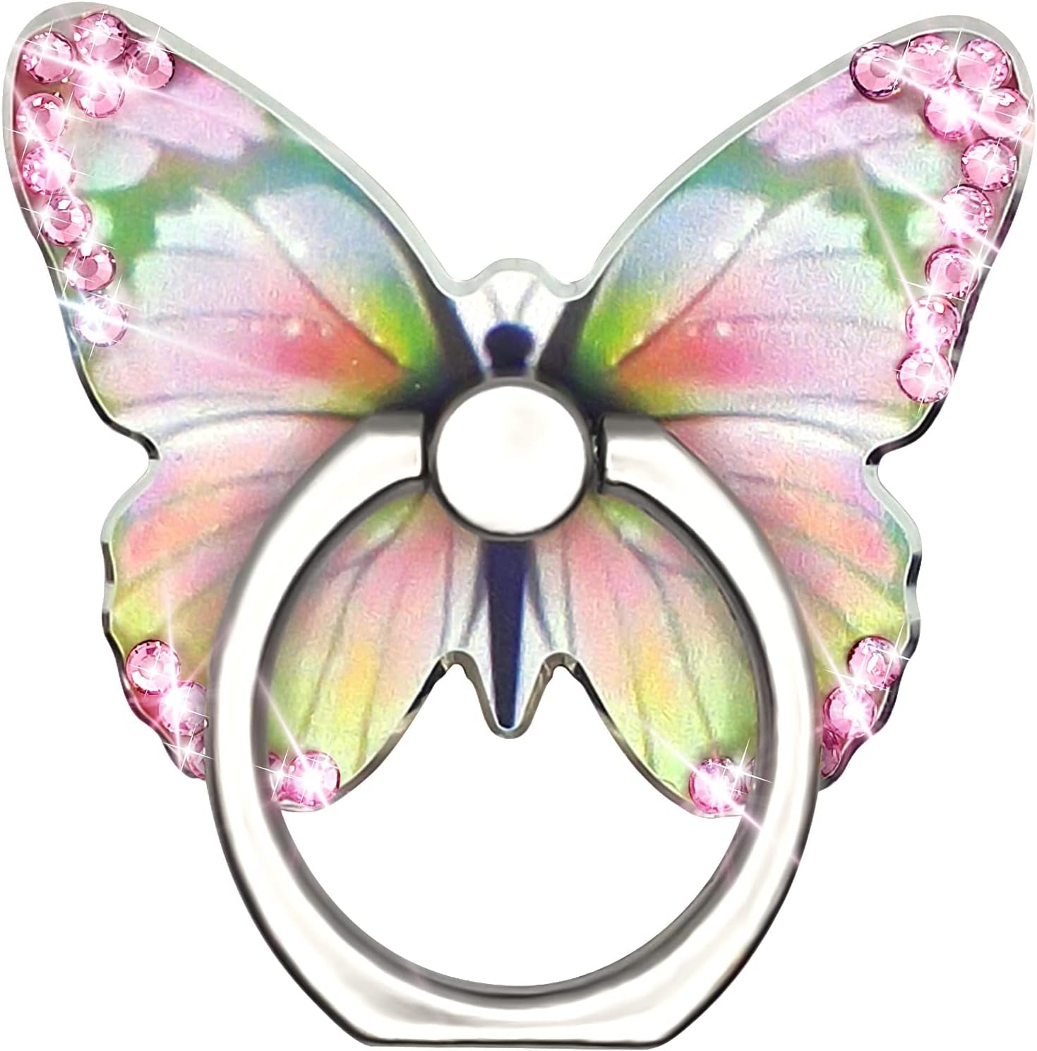 Cavdycidy Bling Metal Cute Butterfly Cell Phone Ring Holder 360°Rotation Finger Stand Kickstand Universal Compatible with All Smartphone(Diamond Deep Blue)  Cavdycidy pink diamond  
