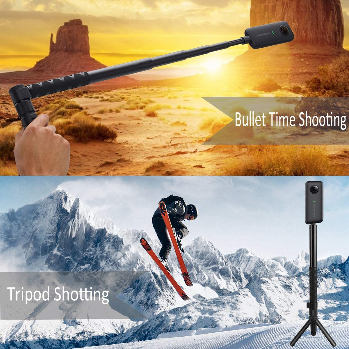 Ieago RC Extended Selfie Stick Invisible Bullet Time Cord Rotatable Handle with Integrated Tripod for Insta360 X3 / ONE X2 / ONE X/ONE/GO 2 / ONE R/ONE Rs/Gopro Series Camera  iEago RC   