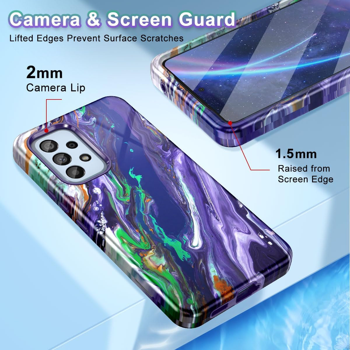 Btscase for Samsung Galaxy A53 5G Case, Marble Pattern 3 in 1 Heavy Duty Shockproof Full Body Rugged Hard Pc+Soft Silicone Drop Protective Women Girl Cover for Galaxy A53 5G,Dreamland River/Purple  Btscase   