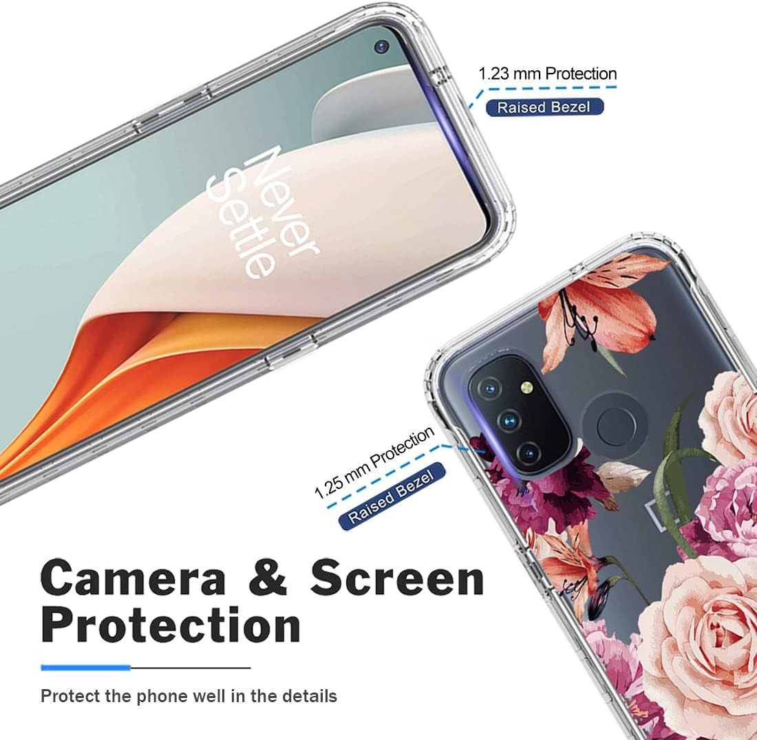 Bohefo Case for Oneplus Nord N100 Case, BE2013 Case with Tempered Glass Screen Protector, Full Body Cute Floral Bumper Shockproof Protective Phone Case Cover for Oneplus Nord N100 (Purple Flower)  Bohefo   