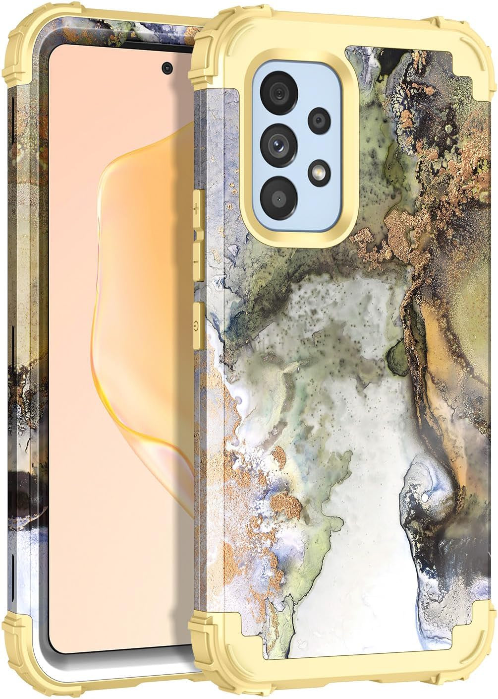 Casetego Compatible with Galaxy A53 5G Case,Floral Three Layer Heavy Duty Sturdy Shockproof Full Body Protective Cover Case for Samsung Galaxy A53 5G,Blue Flower  Casetego Gray/Yellow  