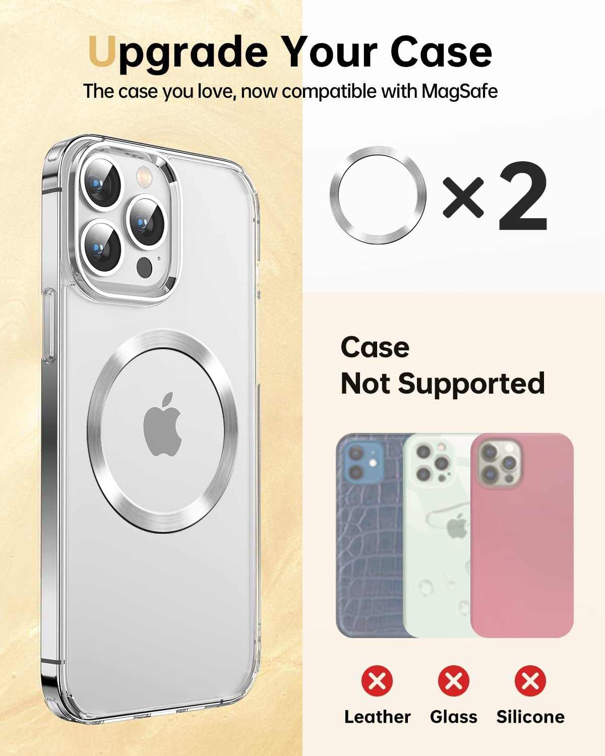 Gospire Magnetic Phone Wallet, Leather Cell Phone Card Holder, Magsafe Wallet with Ring & [Credit Card RFID Blocking] 360°Rotation Phone Stand Compatible with All Smartphones with 2 Metal Rings, Gold  Gospire   