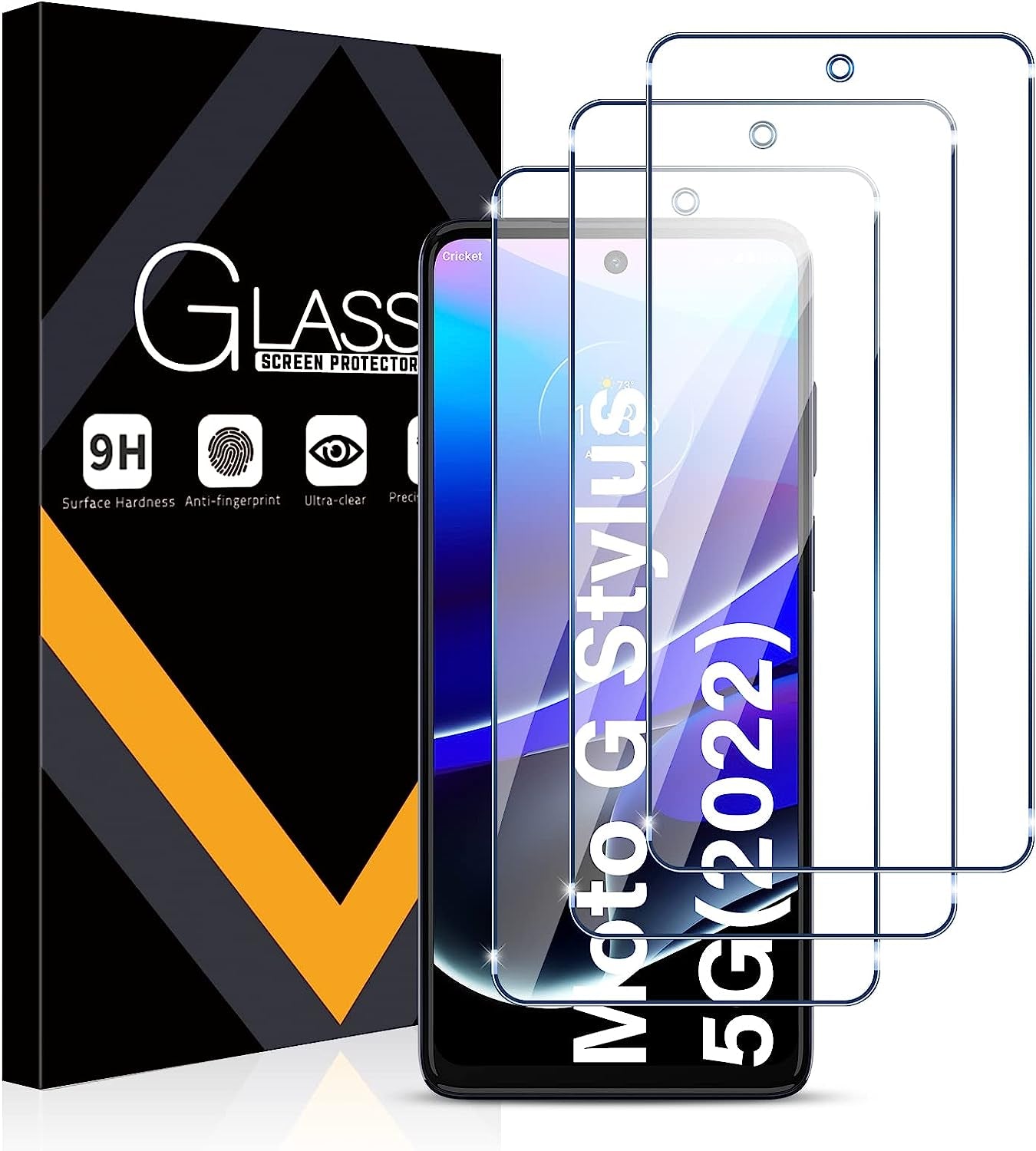Eouine Screen Protector for Motorola Moto G Stylus 5G (2022),3 Pack 9H Tempered Glass,Easy to Install,Bubble-Free,Fingerprint Reader and Case Friendly  Eouine   