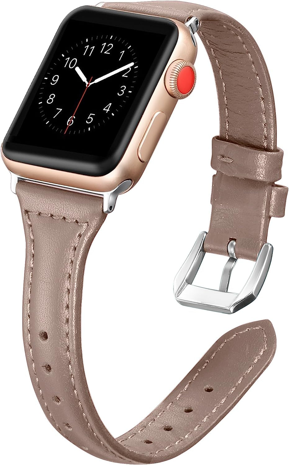 Secbolt Leather Bands Compatible Apple Watch Band 38Mm 40Mm 41Mm 42Mm 44Mm 45Mm Slim Replacement Wristband Sport Strap for Iwatch SE Series 8 7 6 5 4 3 2 1 Stainless Steel Buckle  Secbolt Caramel Chocolate 38mm/40mm/41mm 