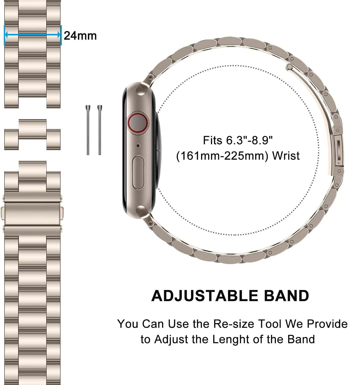 HITZEE Compatible with Apple Watch Band 45Mm 44Mm 42Mm Business Stainless Steel Metal Strap Men Women Link Bands with Case Compatible for Apple Watch SE Series 8 7 6 5 4 3 2 1, 42/44/45Mm Starlight  HITZEE   