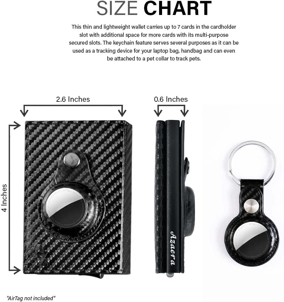 Azaera Apple Airtag Wallet Men and Pop up Credit Card Holder, Slim, Smart, Minimalist, Carbon Fiber Leather RFID Blocking with Air Black  Azaera   