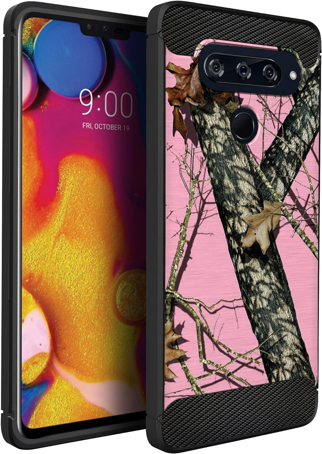 Cases on Deck White Case Compatible with [LG V40 Thinq] Hunters Series Slim No Bulk Carbon Fiber Texture Black Flexible TPU Material (Snow Hunters Camo)  CasesonDeck Pink Hunters Camo  