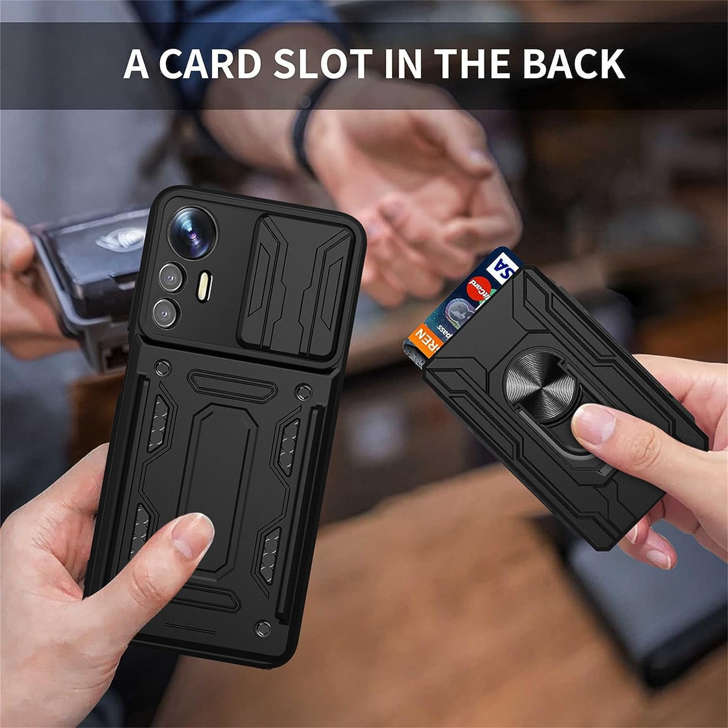 Tncavo for Xiaomi Redmi Note 12S Case with Card Holder, Military Grade Shockproof Heavy Duty Protective with Rotating Ring Kickstand & Camera Cover for Xiaomi Redmi Note 12S LJ Black  Tncavo   