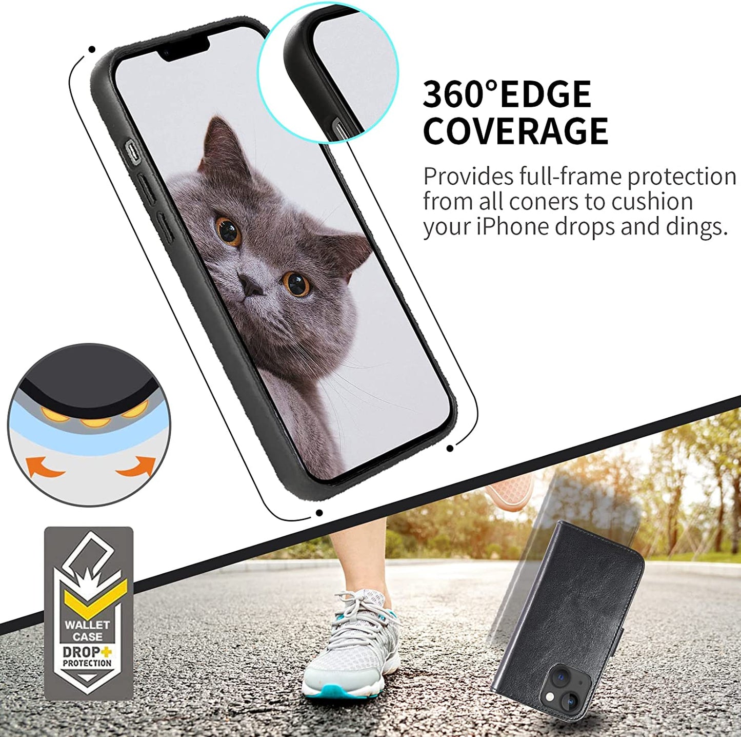 CASEOWL Compatible with Iphone 14 Wallet Case, Support Magsafe Charger, 2 in 1 Magnetic Detachable Folio Leather Iphone 14 Case Wallet with 9 Card Slots[Rfid Blocking], Strap for Man Women (Black)  CASEOWL   