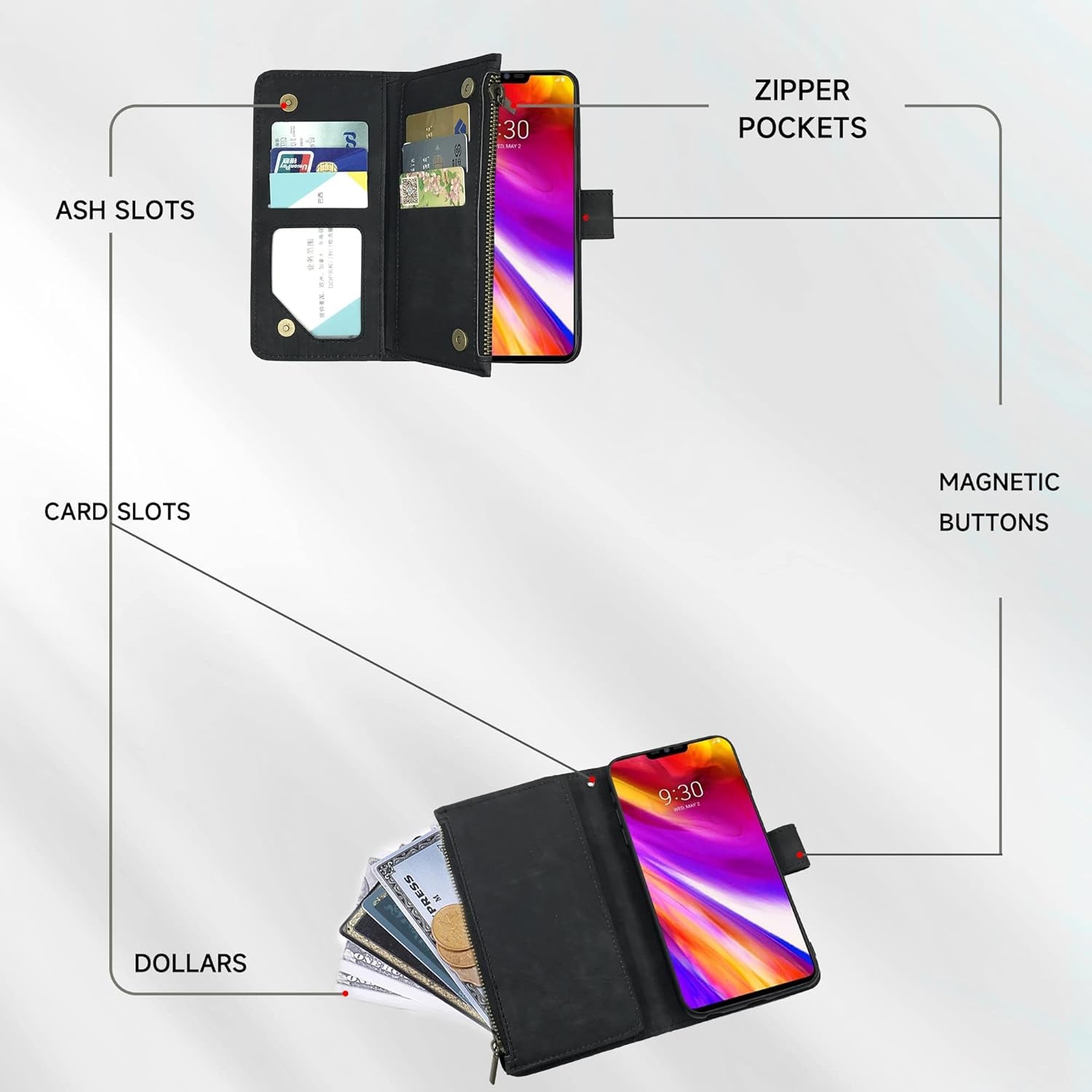 Compatible with LG G7 Thinq Wallet Case and Premium Vintage Leather Flip Credit Card Holder Stand Cell Cover for LGG7 One G 7 plus LG7 Fit Lg7Thinq 7G Thin Q G7+ G7Thinq Lgg7Thinq Women Men Black  Dibosom   