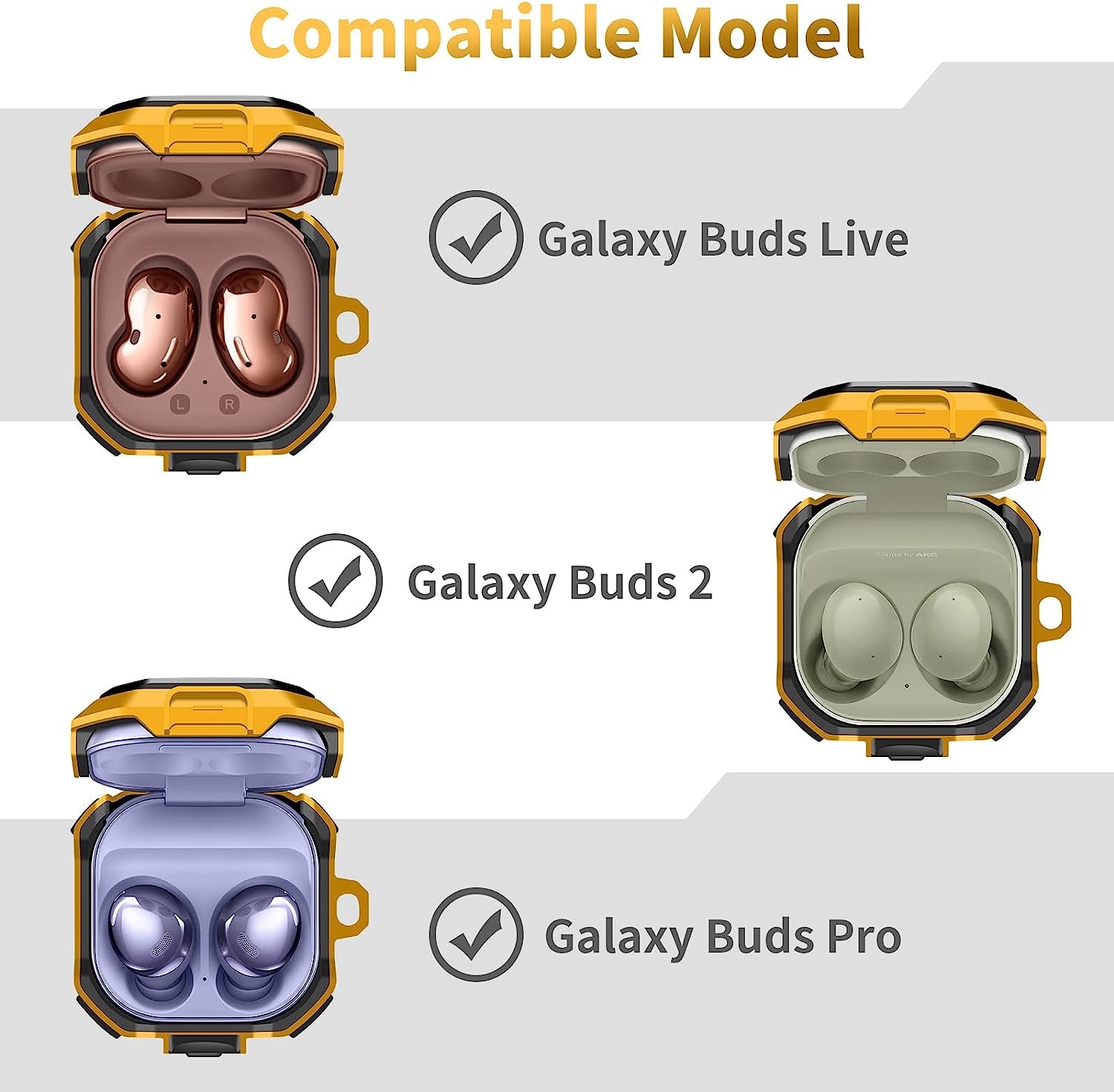 JAKPAK Compatible with Samsung Galaxy Buds 2 Case (2021)/ Galaxy Buds Pro Case (2021) / Galaxy Buds Live Case (2020) Hard PC Shockproof Protective Case with Keychain Secure Lock Design Cover Yellow  JAKPAK   