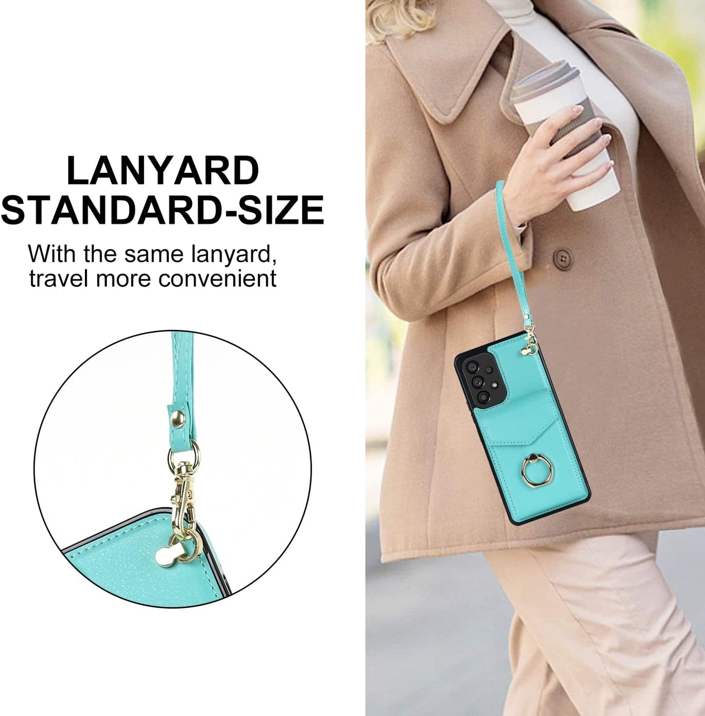 Asuwish Phone Case for Samsung Galaxy A53 5G Wallet Cover with Tempered Glass Screen Protector and RFID Blocking Ring Credit Card Holder Cell Accessories a 53 G5 53A SM A536U 6.5" 2022 Women Men Teal  Asuwish   